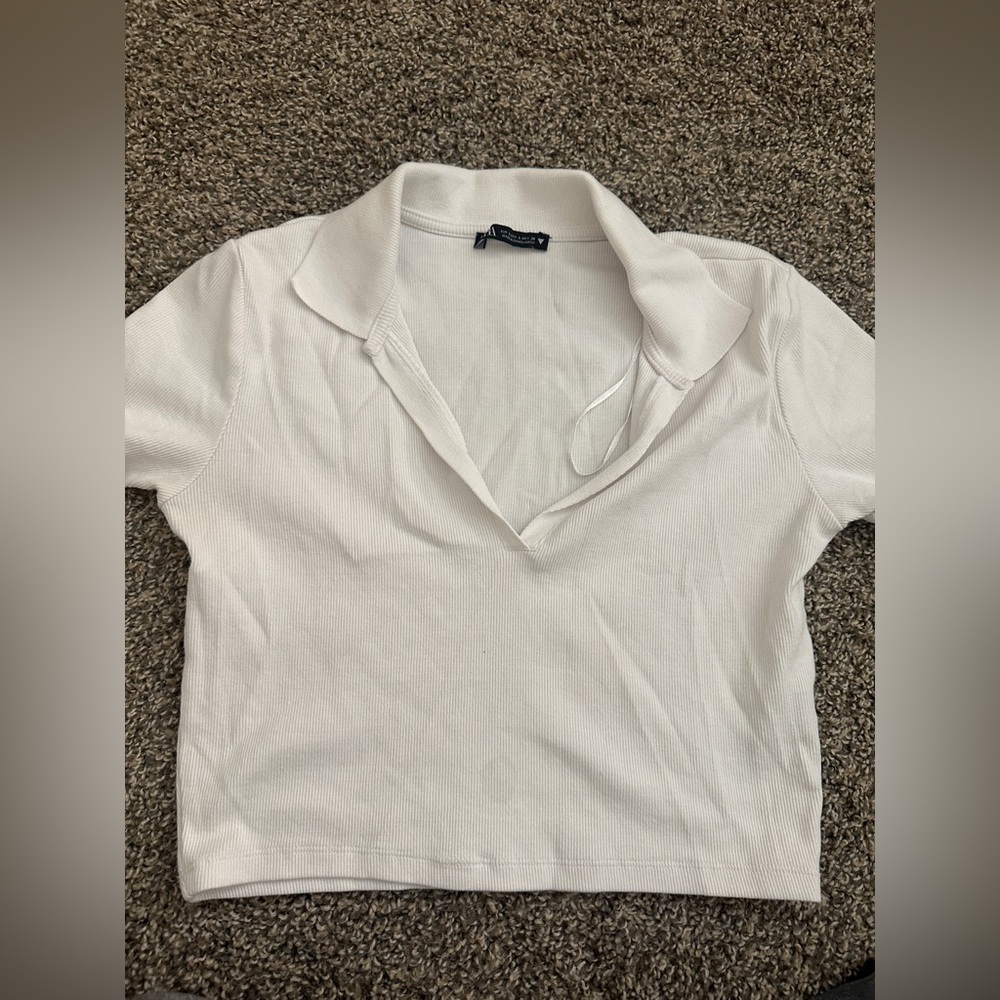 Zara White Collared Crop Top